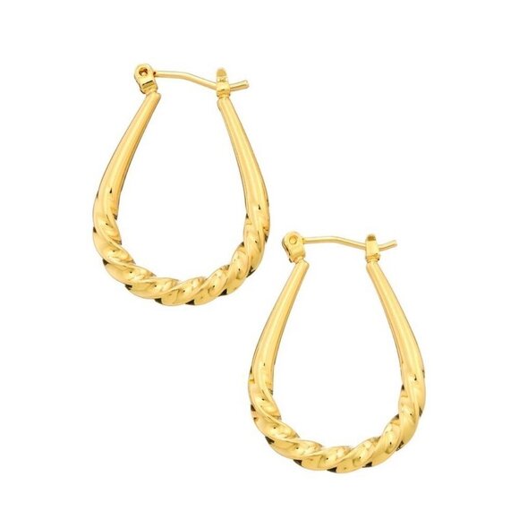 14K GOLD TWISTED OVAL HOOP EARRINGS - Picture 1 of 2